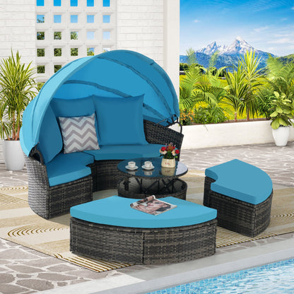 Chaise Lounge PE Rattan Canopy Light Blue 380 LB