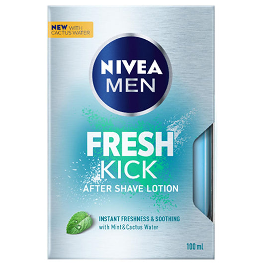 NIVEA Men Fresh Kick After Shave Lotion 100ml - Soothing Cactus Extract for Men, Dermatologically Tested, Refreshing Post Shave Care