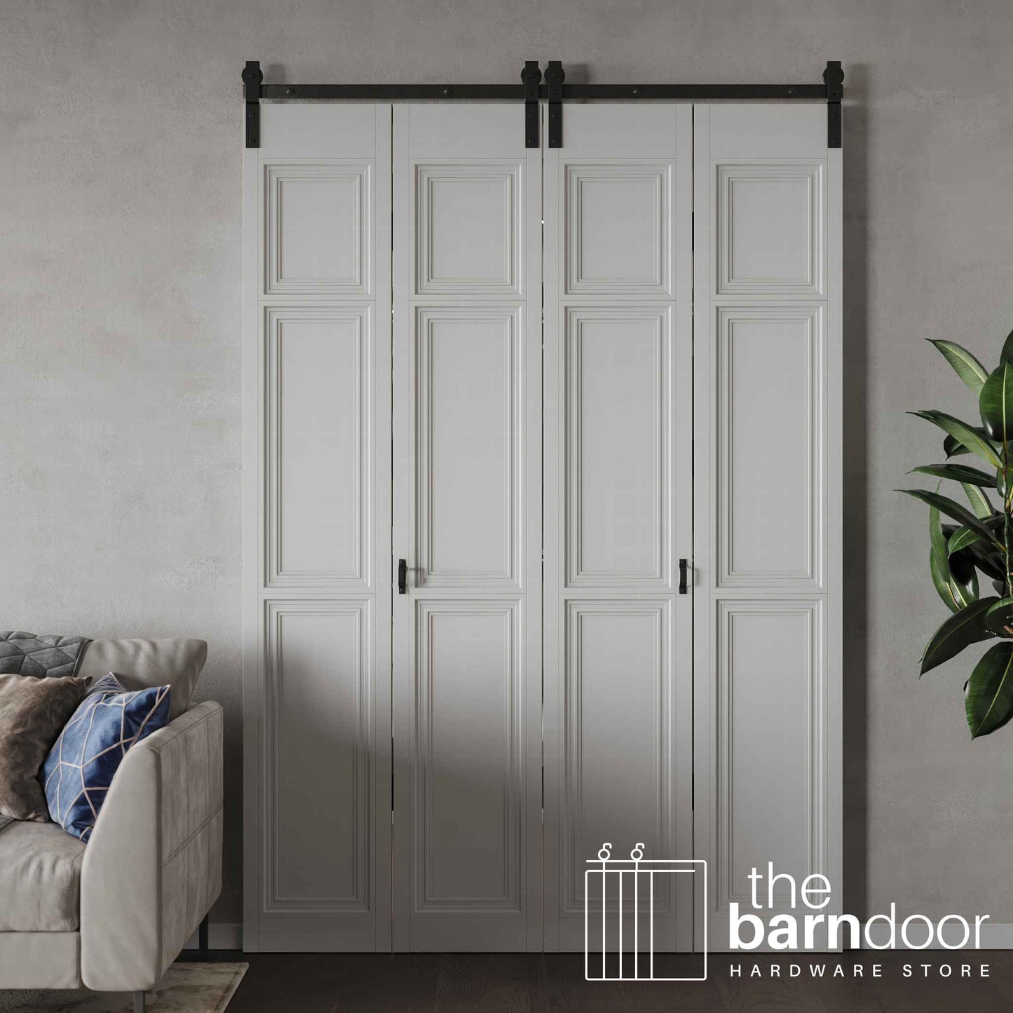 J-Strap Heavy Duty Bifold Barn Door Hardware Kit | 4-Door Biparting