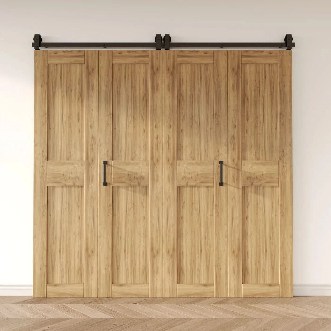 J Top Mount Bifold Barn Door Hardware | Matte Black | 4 Door Biparting Kit