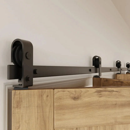 J Top Mount Bifold Barn Door Hardware | Matte Black | 4 Door Biparting Kit