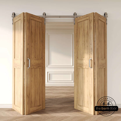 J-Strap Bifold Barn Door Hardware | Brushed Nickel | 4 Door Biparting Kit