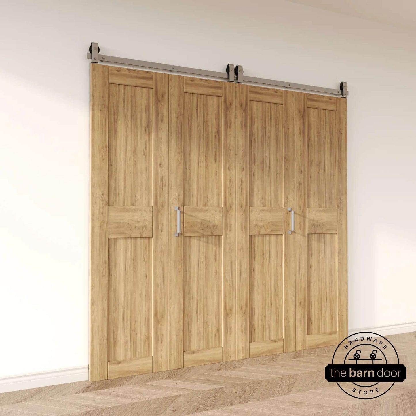 J Top Mount Bifold Barn Door Hardware | Brushed Nickel | 4 Door Biparting Kit