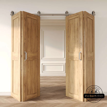 J Top Mount Bifold Barn Door Hardware | Brushed Nickel | 4 Door Biparting Kit