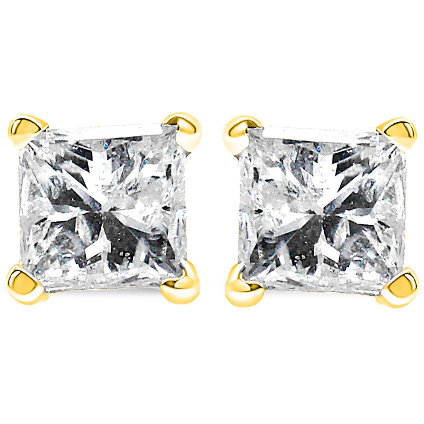 Princess-Cut Diamond Stud Earrings in 14K Yellow Gold – 1/5 Cttw