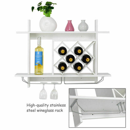 Wall Mount Wine Rack Organizer with Glass Holder Storage Shelf