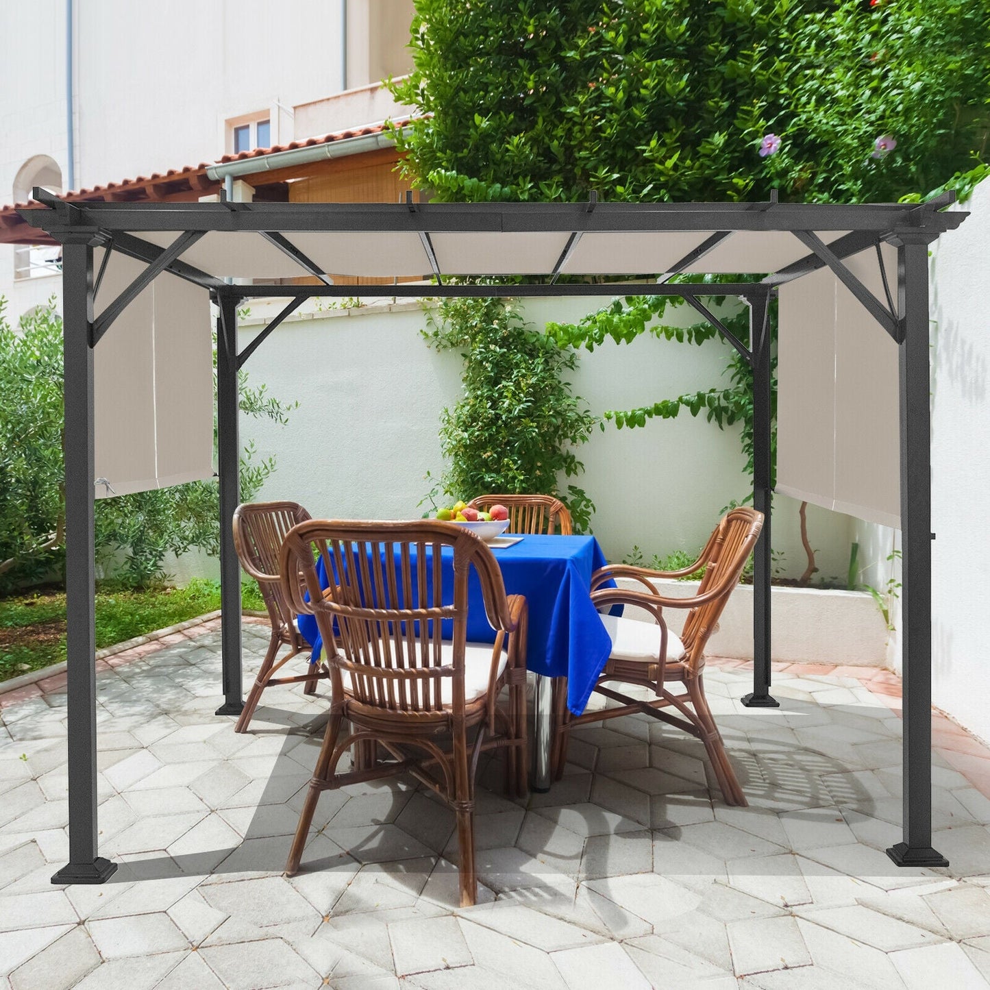16' x 8' 2Pcs Universal Replacement Canopy for Pergola Structure Sun Awning-Brown