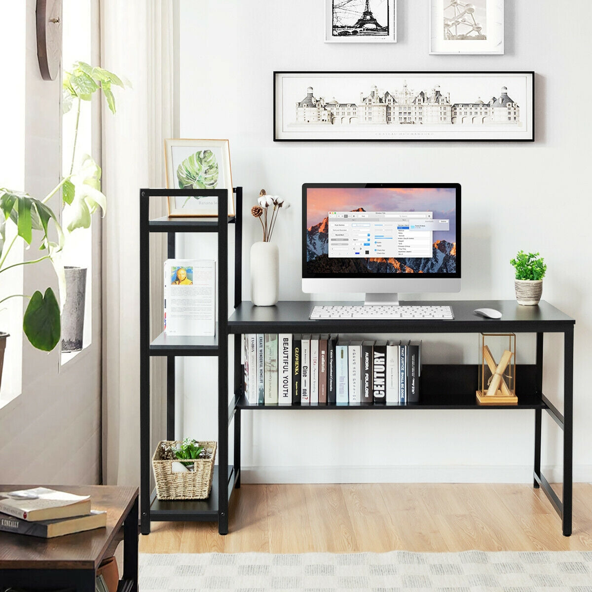 59-Inch Computer Desk Home Office Workstation 4-Tier Storage Shelves