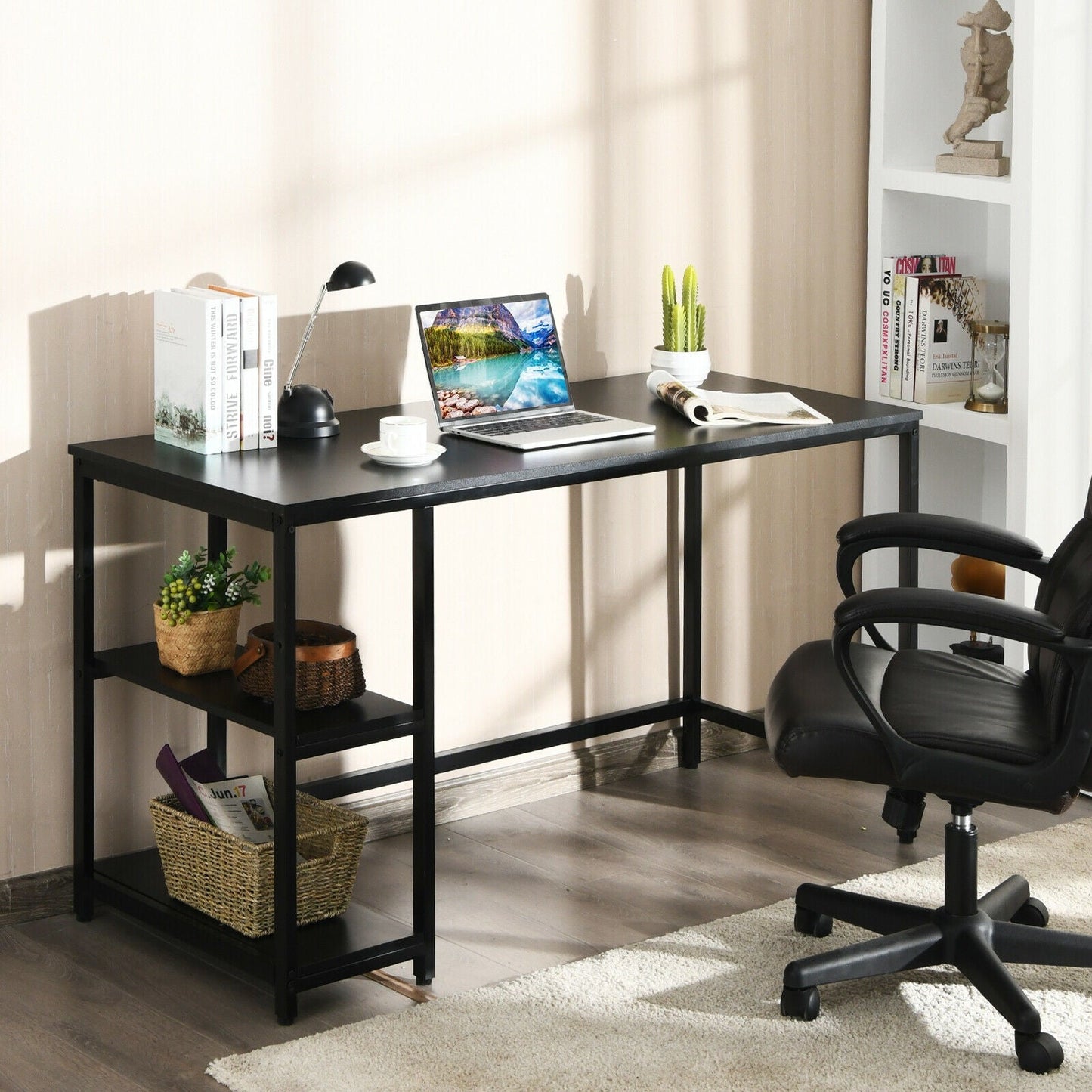 47 Inch Computer Desk Office Study Table Workstation Home with Adjustable Shelf Black