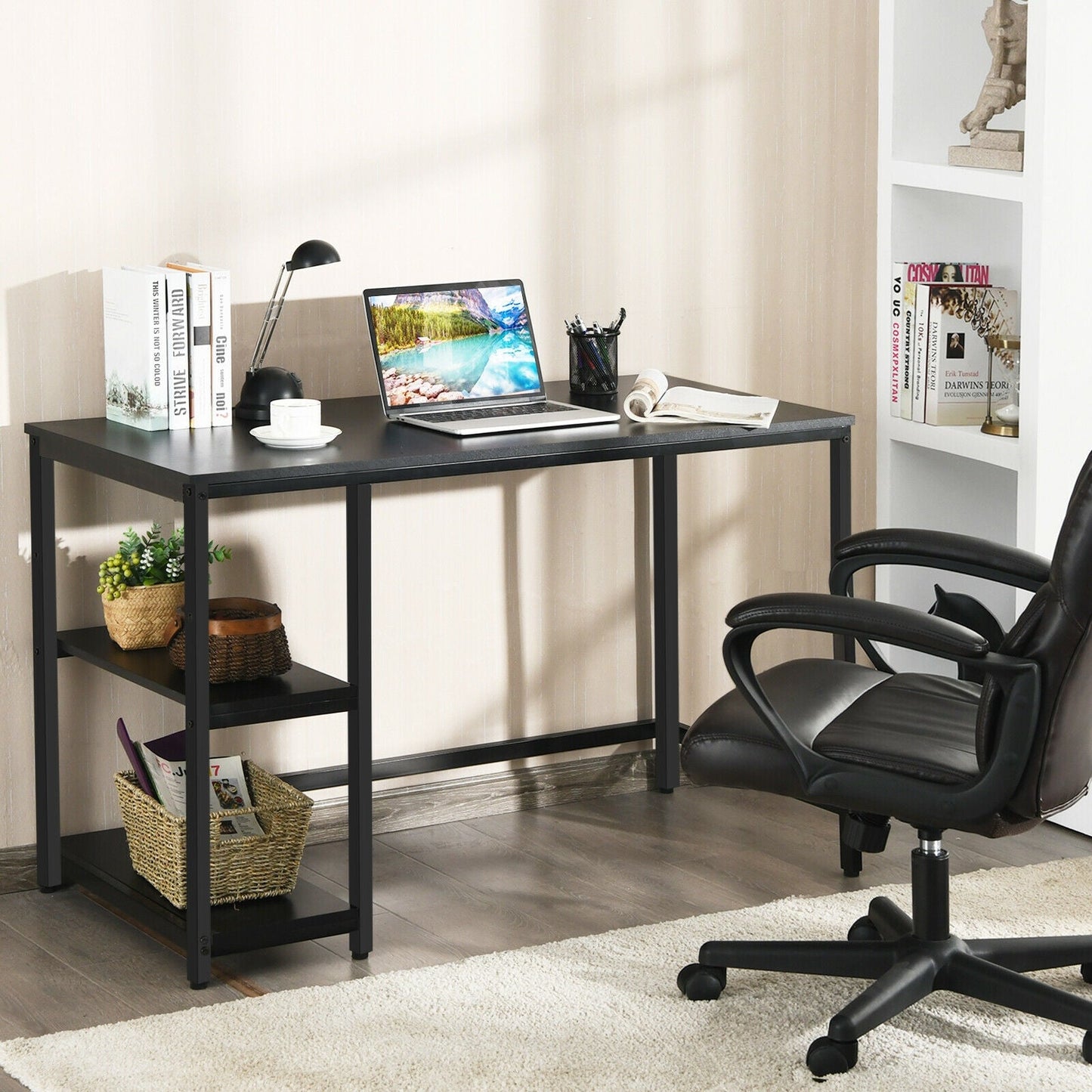 47 Inch Computer Desk Office Study Table Workstation Home with Adjustable Shelf Black