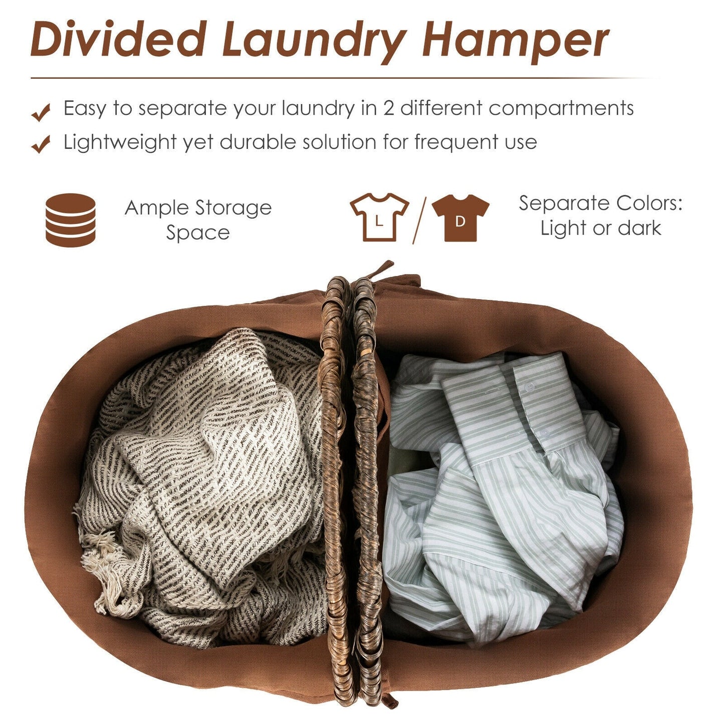 Handwoven Laundry Hamper Basket with 2 Removable Liner Bags