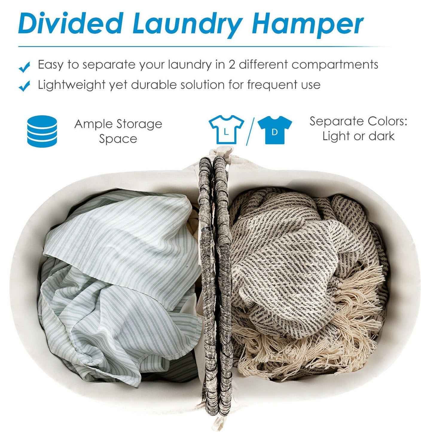 Handwoven Laundry Hamper Basket with 2 Removable Liner Bags