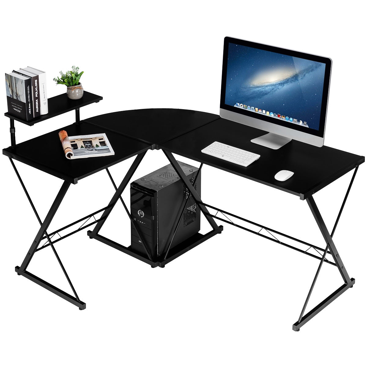 L-Shaped Desk Reversible Corner Computer Desk with Movable Shelf and CPU Stand