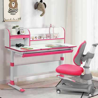 Adjustable Height Study Desk with Drawer and Tilted Desktop for School and Home