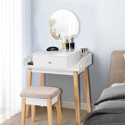 Wooden Makeup Dressing Mirror Table Set with Drawer