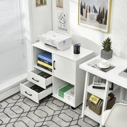 Mobile File Cabinet with Lateral Printer Stand and Storage Shelves