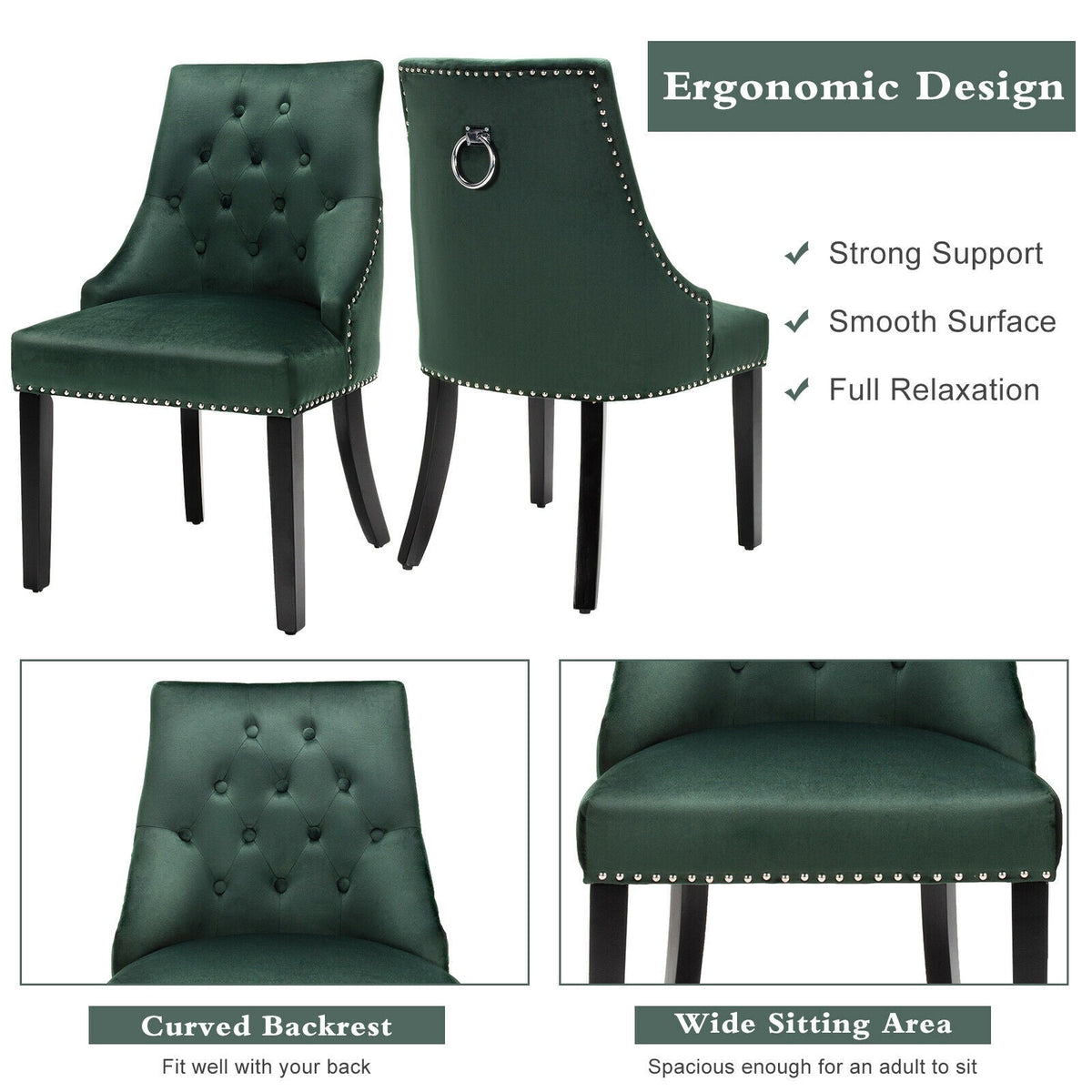 Modern Upholstered Button-Tufted Dining Chair with Naild Trim