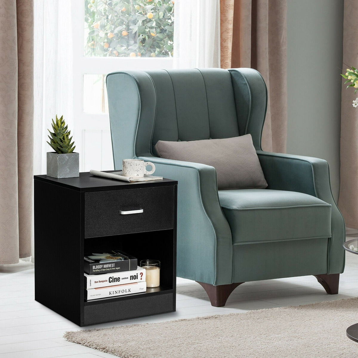 Modern Nightstand with Storage Drawer and Cabinet