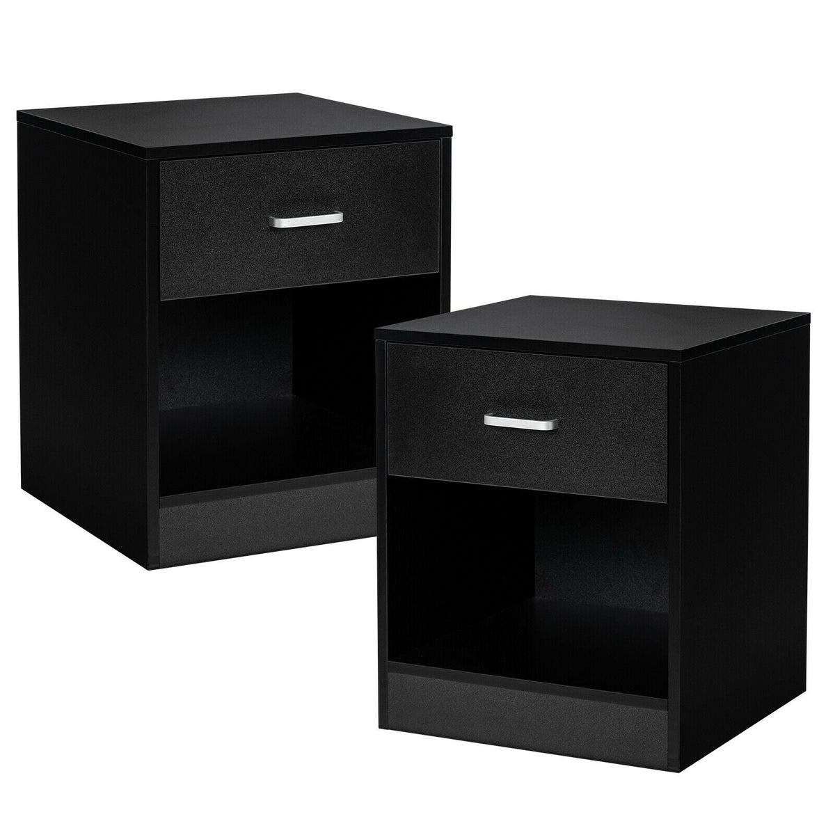 2 Pieces Nightstand with Storage Drawer and Cabinet