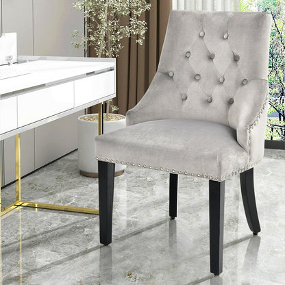 Modern Upholstered Button-Tufted Dining Chair with Naild Trim