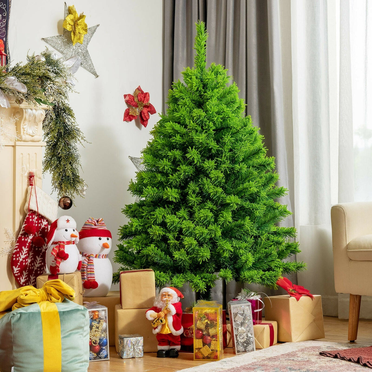 Snow Flocked Artificial Christmas Tree with Metal Stand