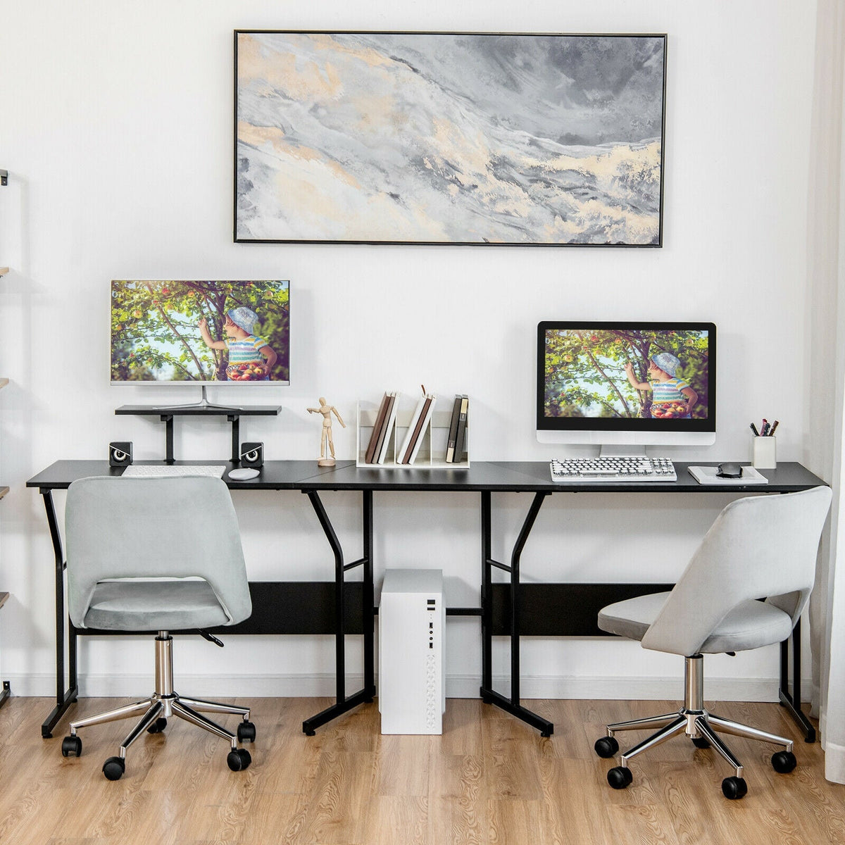 88.5 Inch L Shaped Reversible Computer Desk Table with Monitor Stand