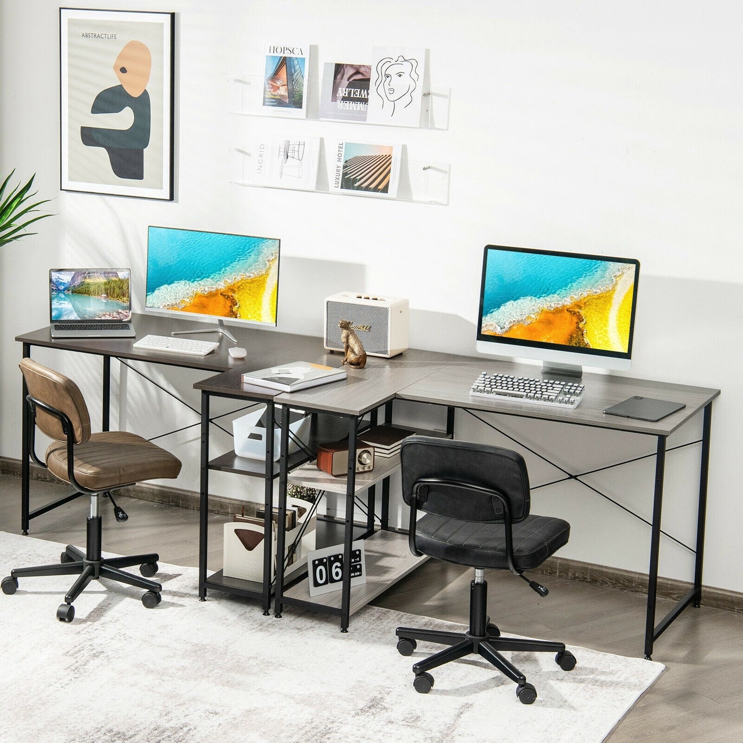 48 Inch Reversible L Shaped Computer Desk with Adjustable Shelf