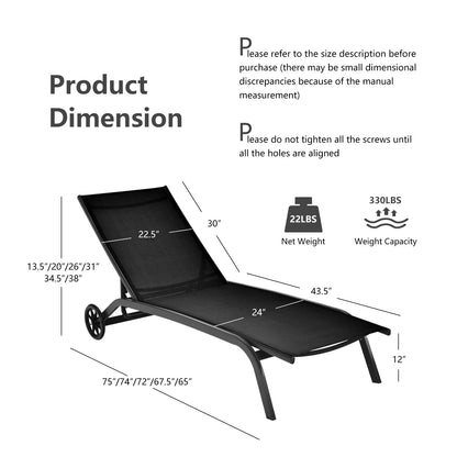 6-Poisition Adjustable Outdoor Chaise Recliner with Wheels