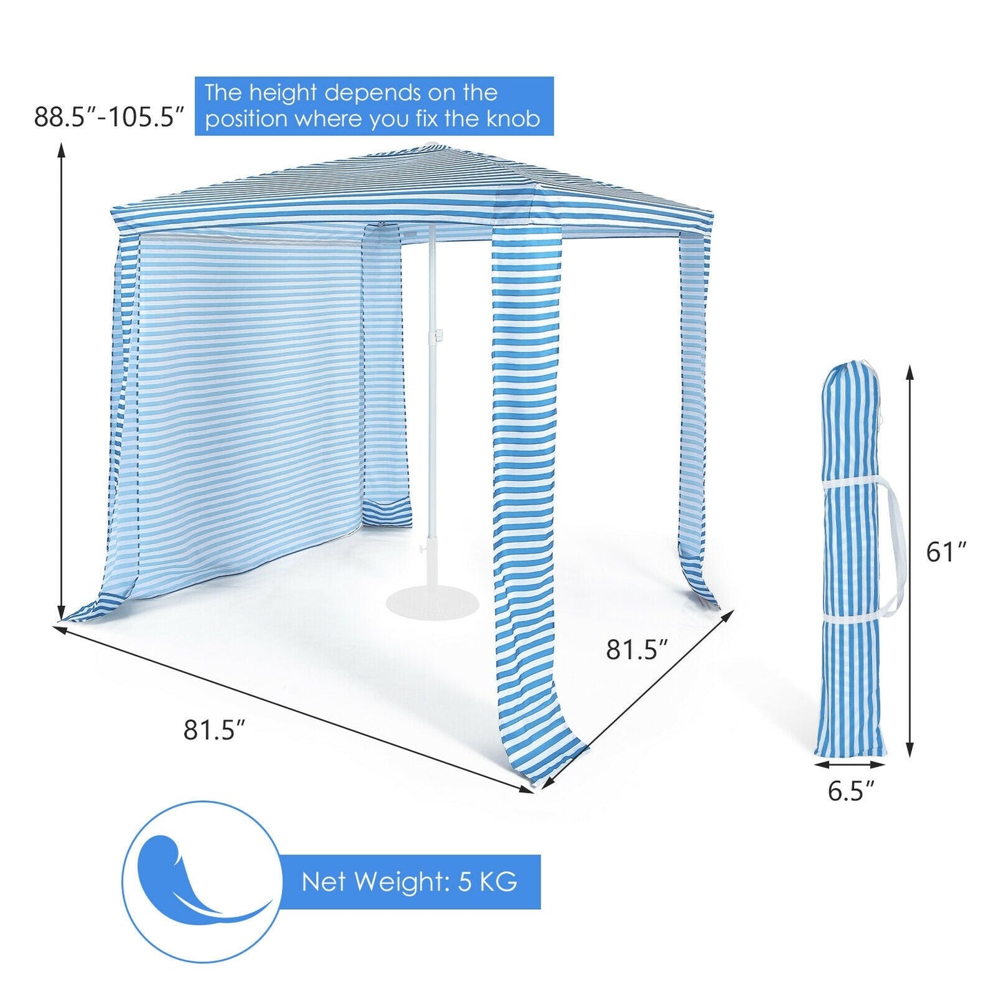 6.6 x 6.6 Feet Foldable and Easy-Setup Beach Canopy With Carry Bag