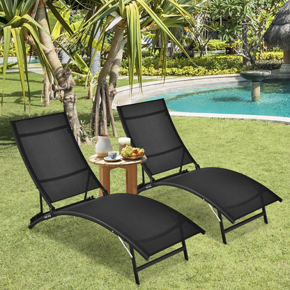 2 Pieces Patio Folding and Stackable Chaise Lounge Chair with 5-Position Adjustment-Black