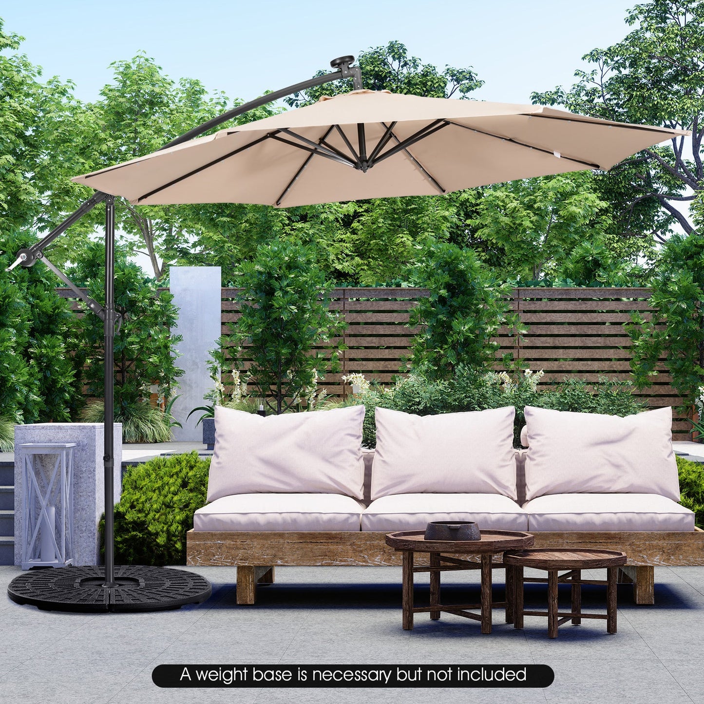 10 Feet Patio Solar Powered Cantilever Umbrella with Tilting System