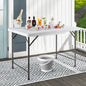 4 Feet Folding Ice Bin Table with Skirt for Camping Picnic Wedding with Ice Bucket-White
