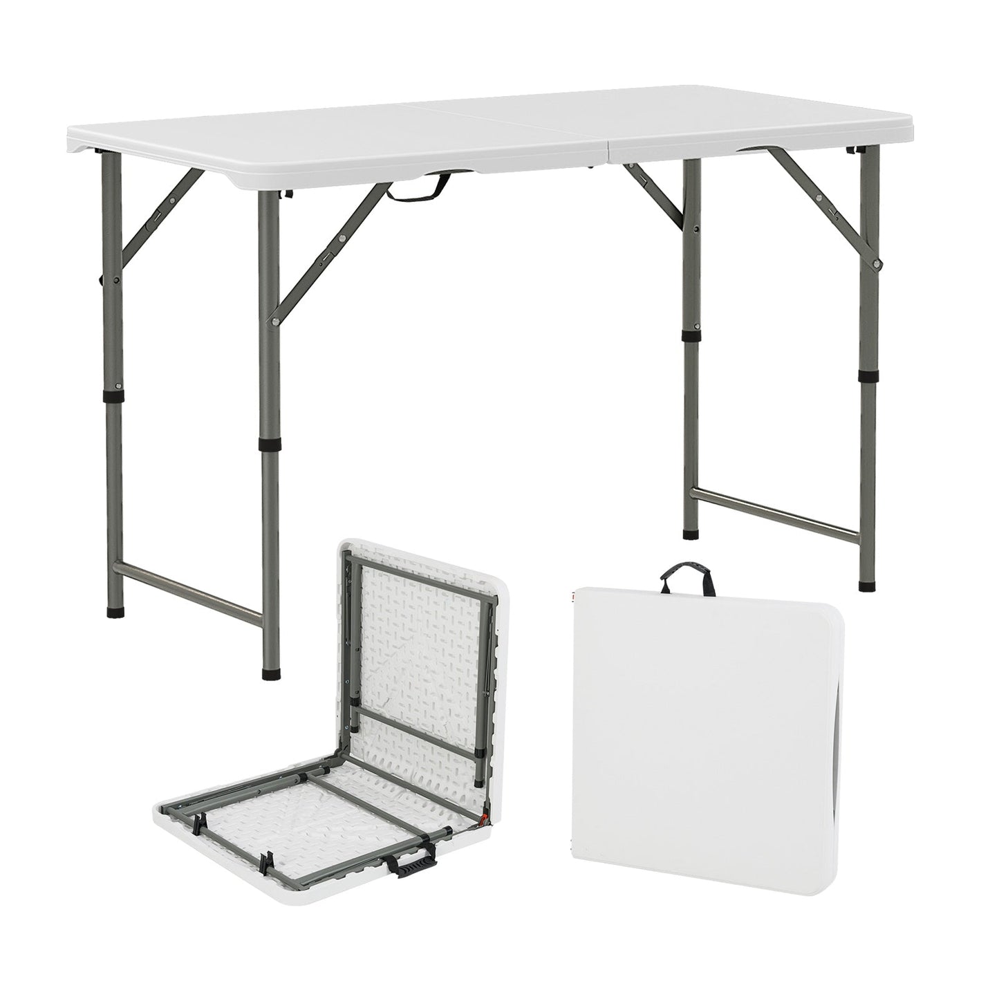 4 Feet Portable Camping Table with HDPE Tabletop and Metal Legs-White