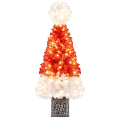 4 Ft Artificial Christmas Tree Santa Hat Xmas Tree with 300 Branch Tips Red
