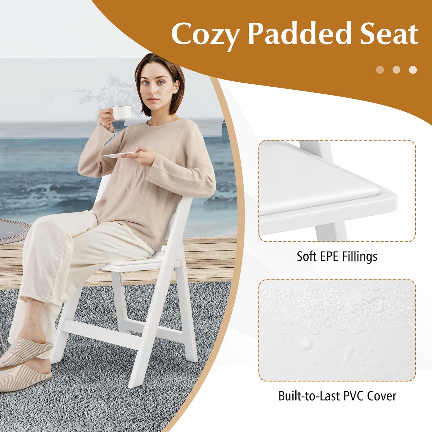 4 Pack Resin Folding Chairs with Padded Seat