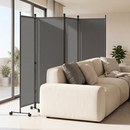 4-Panel Room Divider with Lockable Wheels - 87" x 68"