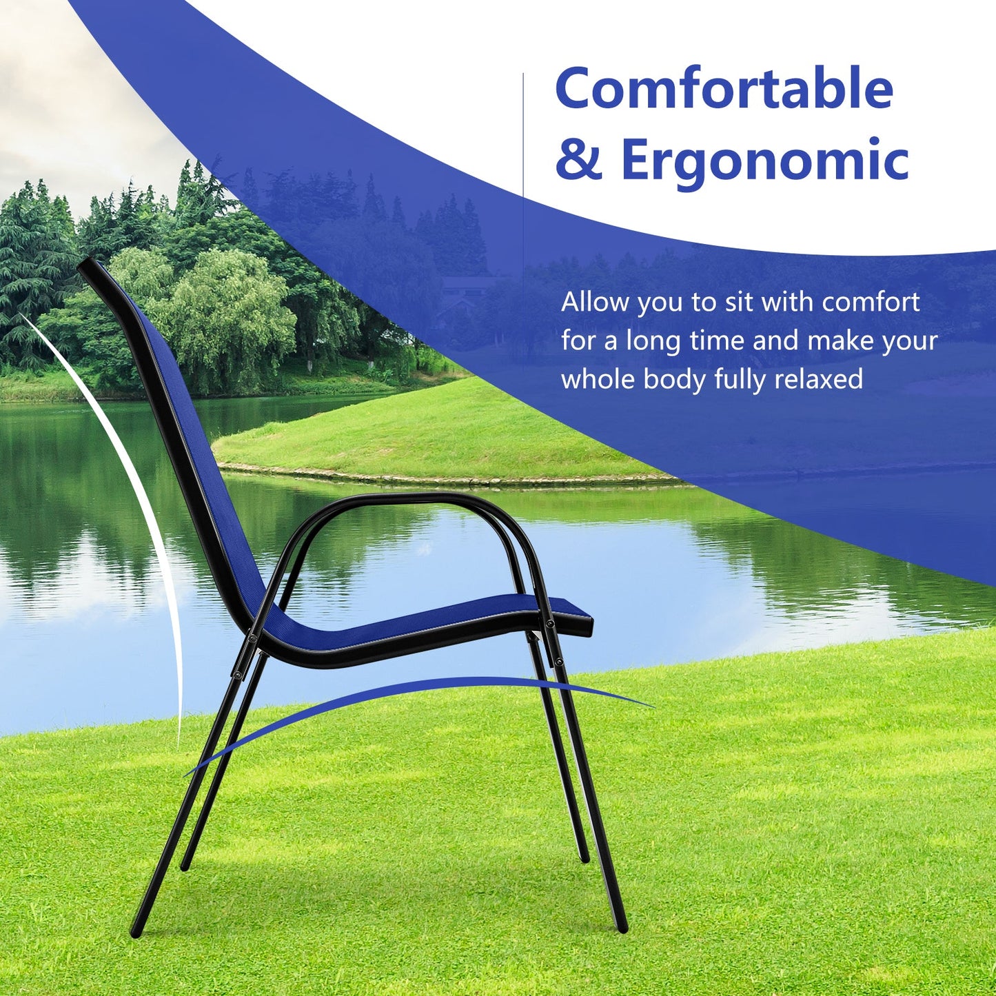 4 Pieces Stackable Patio Dining Chairs Set with Armrest