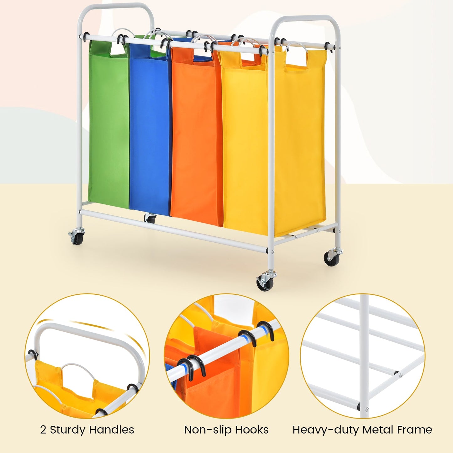 136L Large Capacity 4-Section Laundry Sorter