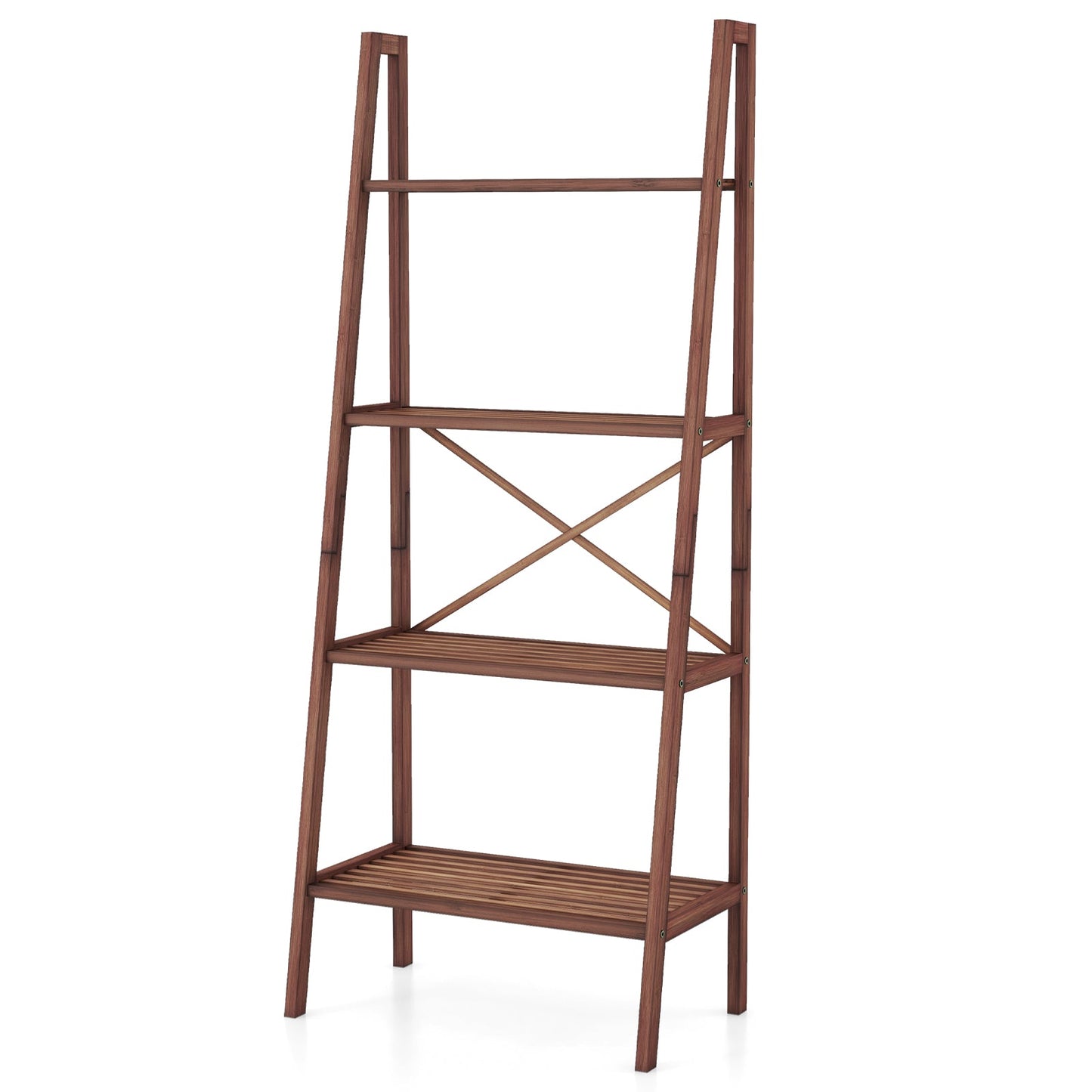 4-Tier Bamboo Ladder Bookshelf 58 Inch - Walnut