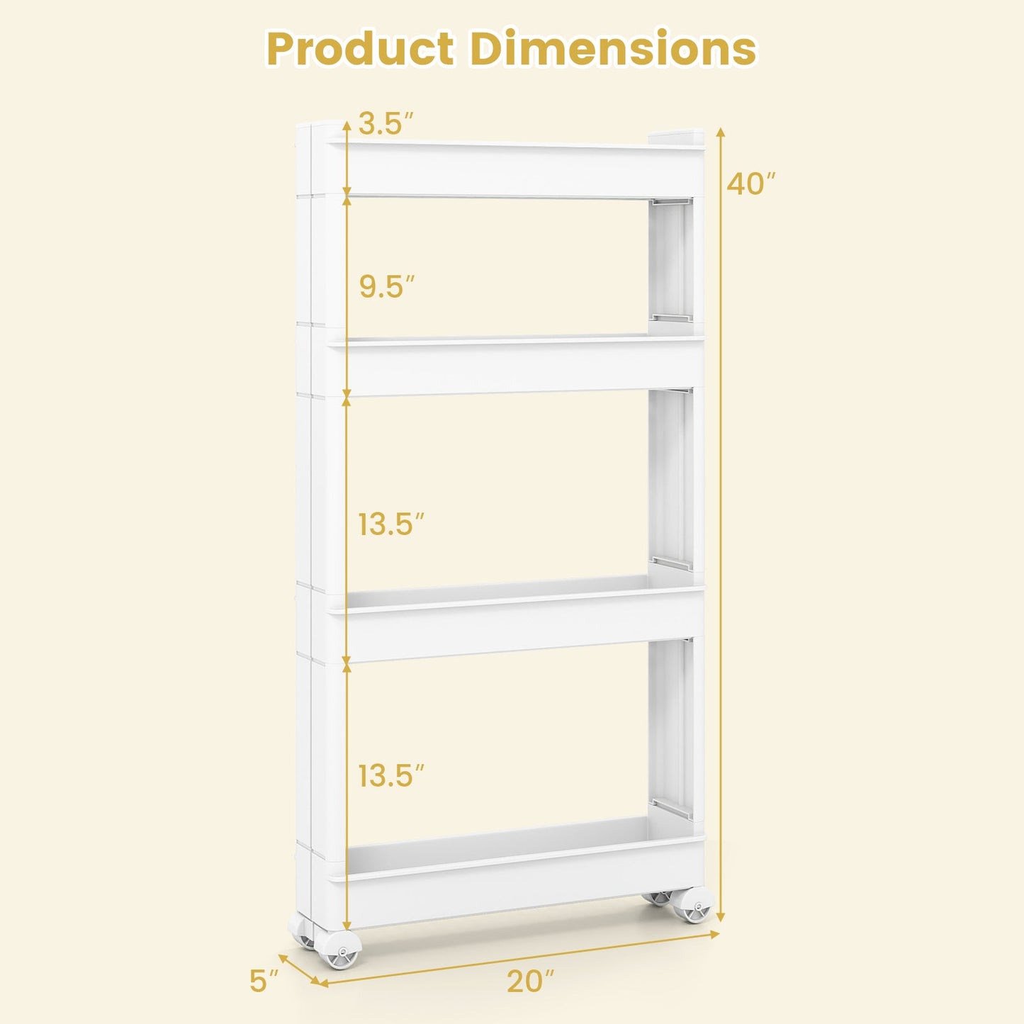 4-Tier Multifunctional Slim Storage Trolley with Detachable Trays-White
