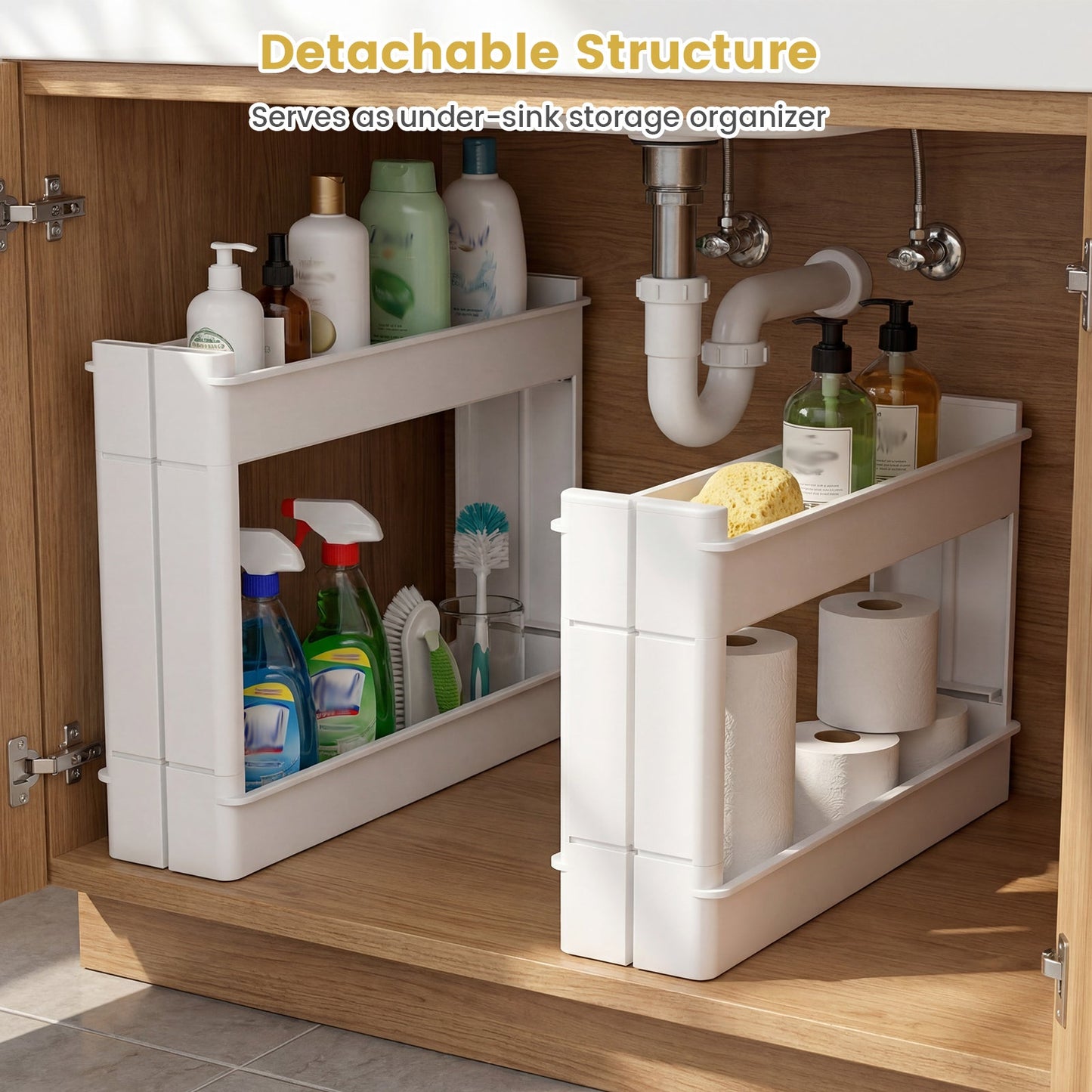 4-Tier Multifunctional Slim Storage Trolley with Detachable Trays-White