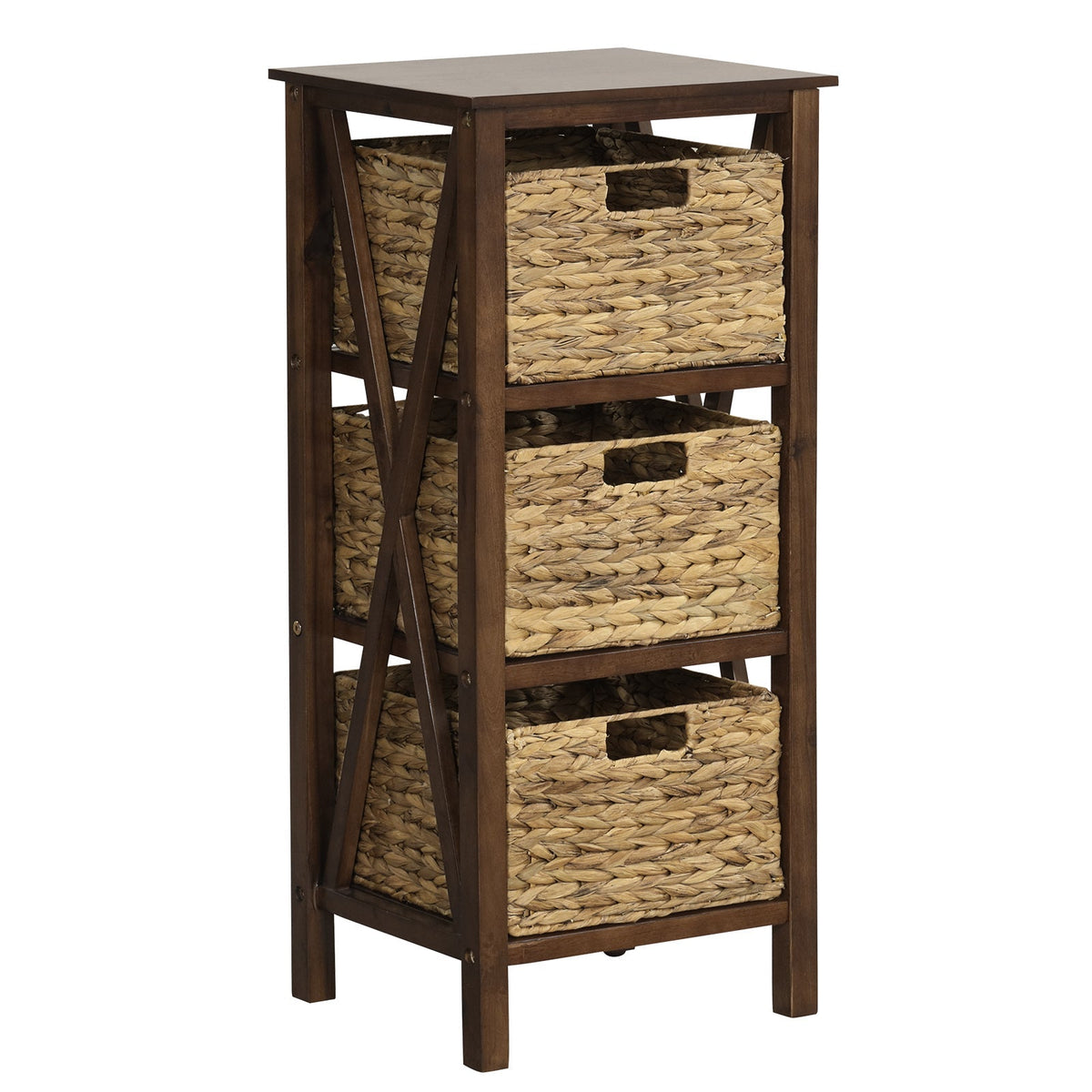 3/4-Tier Nightstand with 2 Seagrass Baskets Narrow X-Design-3