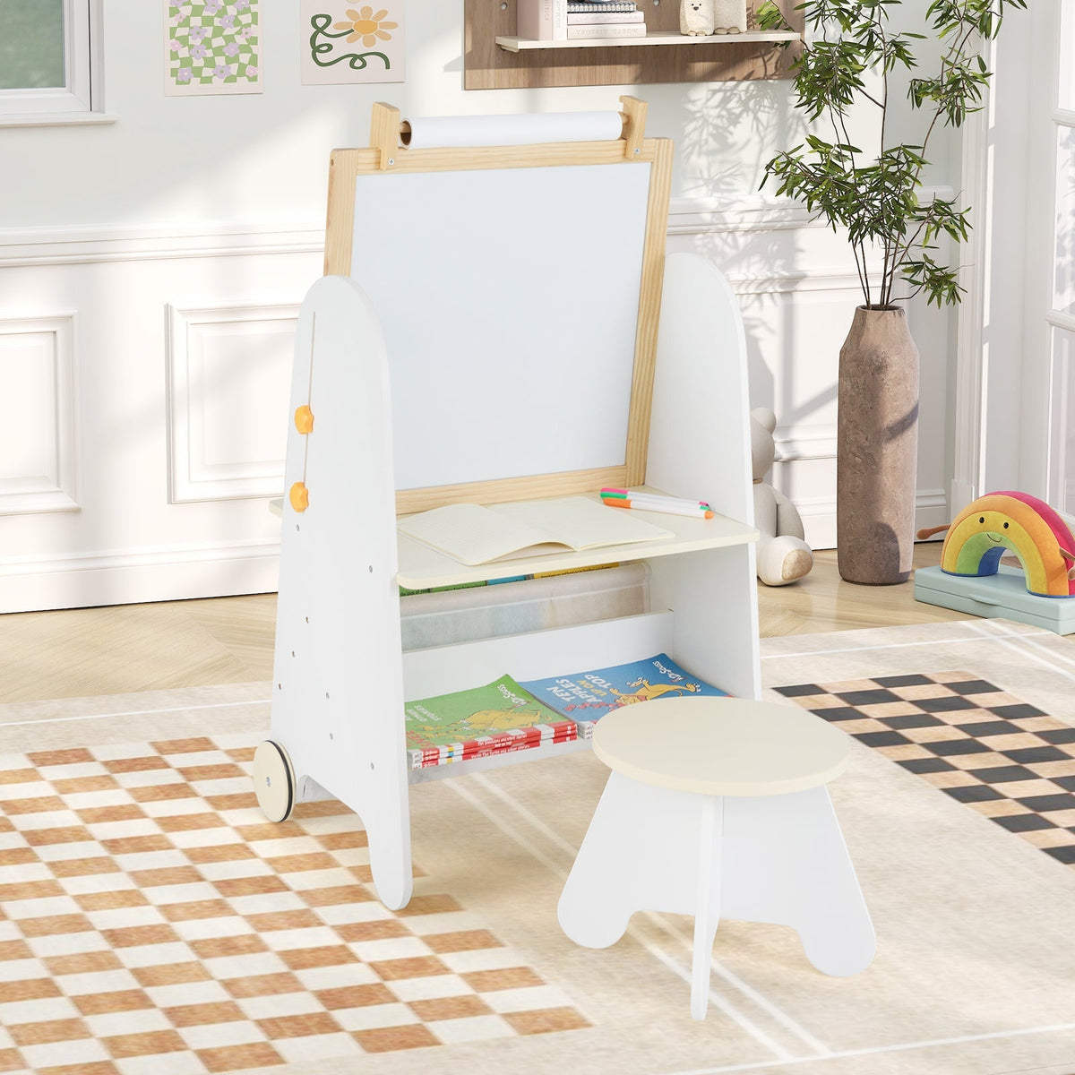 4-in-1 Toddler Activity Table Set with Magnetic Whiteboard and Chalk Board