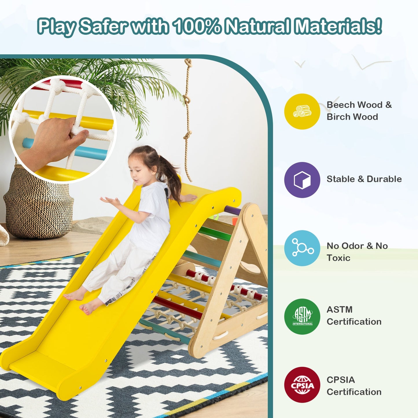 4 in 1 Triangle Climber Toy with Sliding Board and Climbing Net
