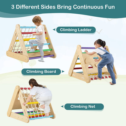 4 in 1 Triangle Climber Toy with Sliding Board and Climbing Net-Multicolor