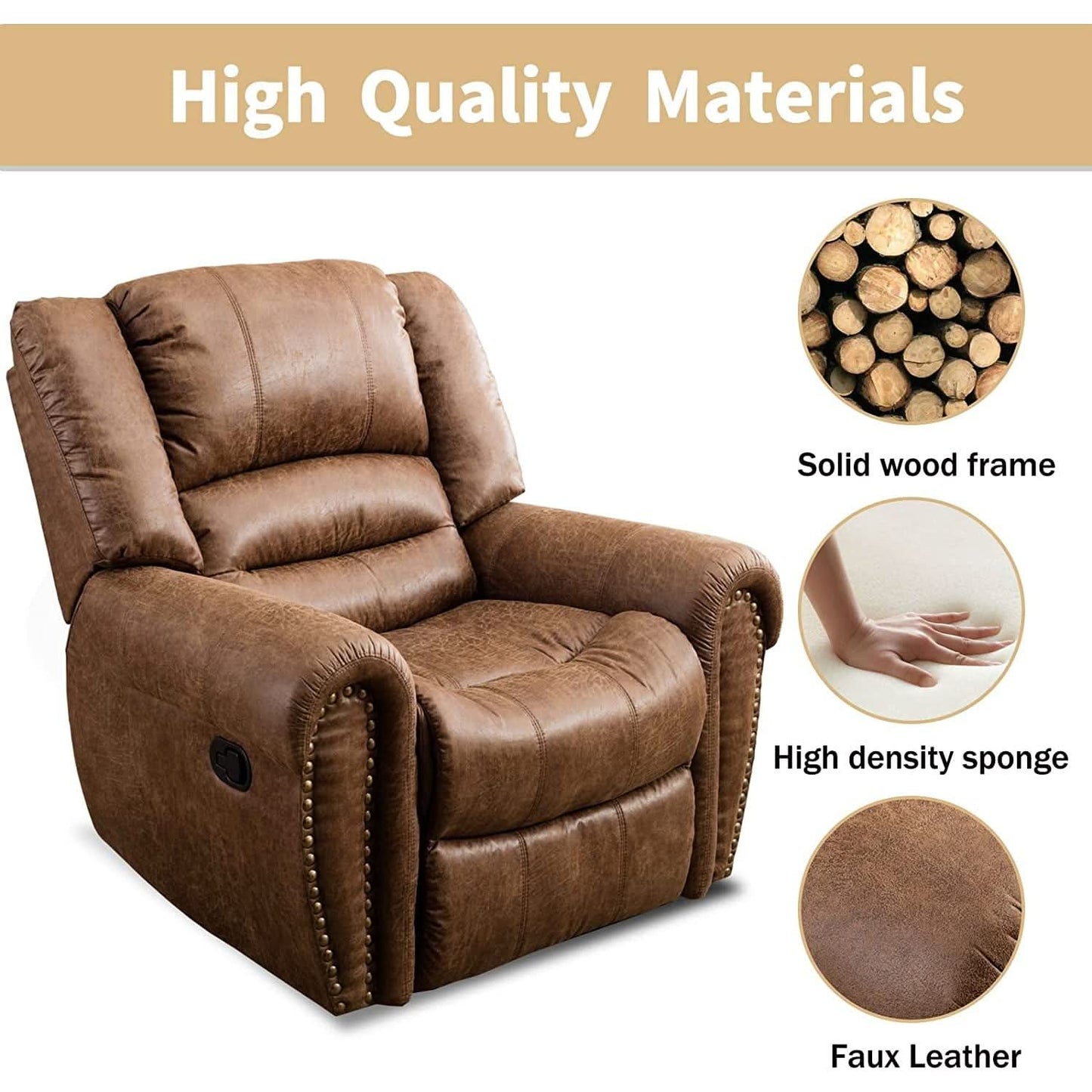 Classic Leather Arm Recliner Chair With Wooden Frame