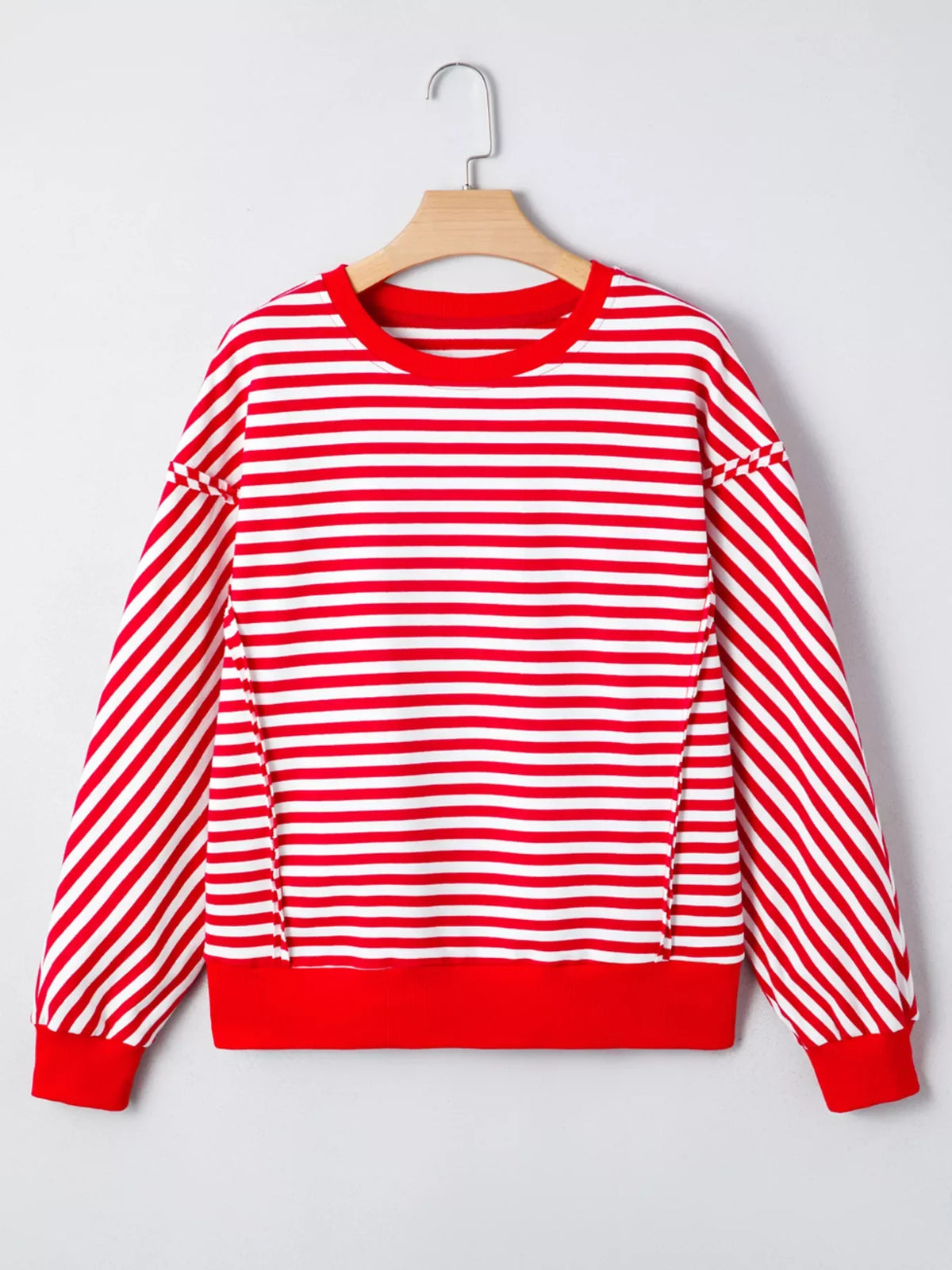 Stripe Exposed Seam Drop Shoulder Casual Top