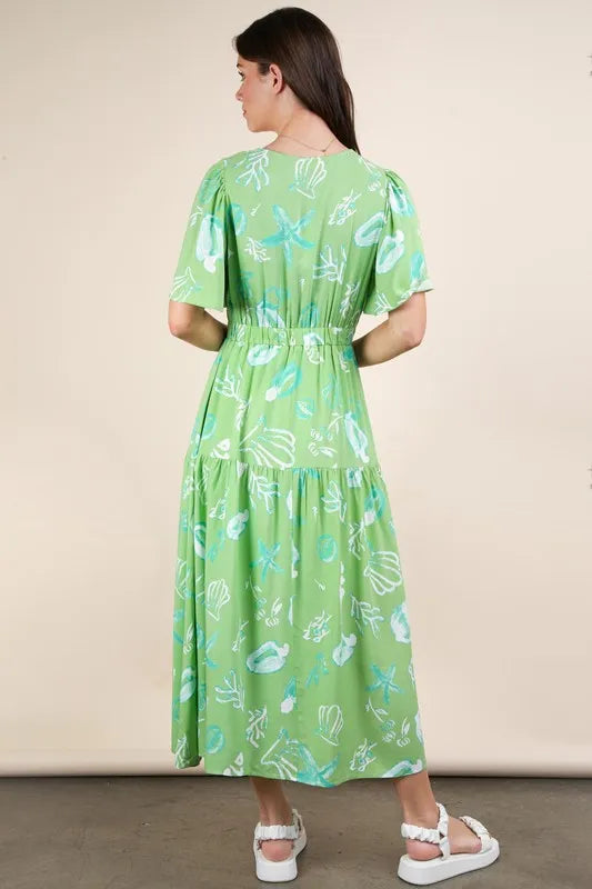 VERY J Printed V-Neck Resort Midi Dress