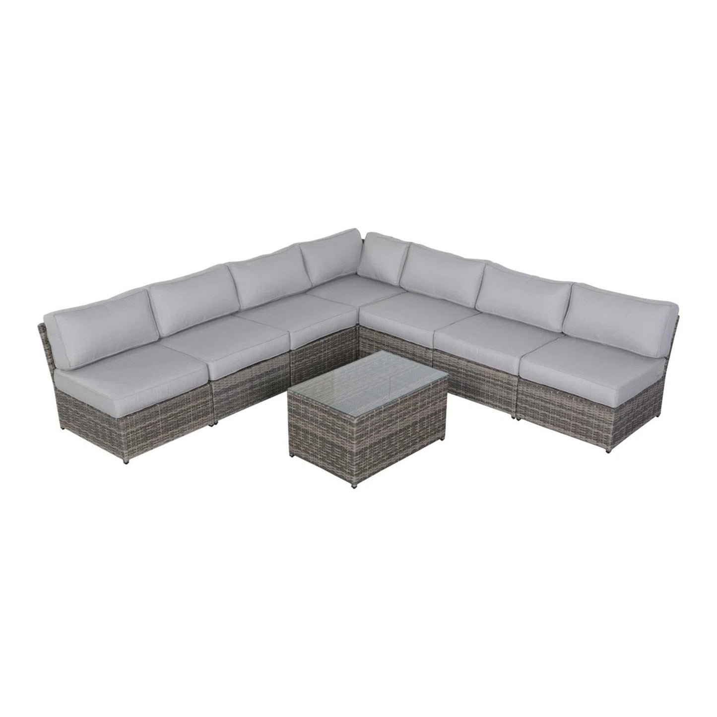 Outdoor Sectional Set HDPE Wicker Gray 8 Piece Aluminum Frame Seats 6