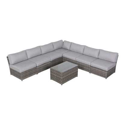Outdoor Sectional Set HDPE Wicker Gray 8 Piece Aluminum Frame Seats 6